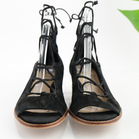 Vince Camuto Womens Rochela Sandal Size 9.5 Black Suede Ankle Lace Up Wedge Shoe - Picture 3 of 10